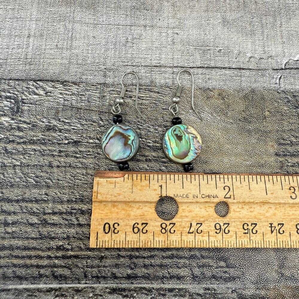 Artisan Silver Tone Dangle Earrings Blue and Black Gemstone Charm - Picture 3 of 5